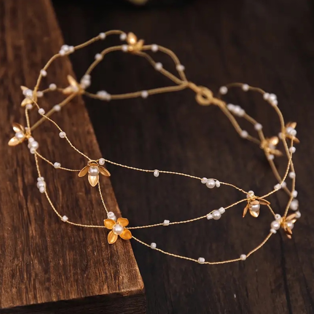 Gold and Pearl Floral Headband